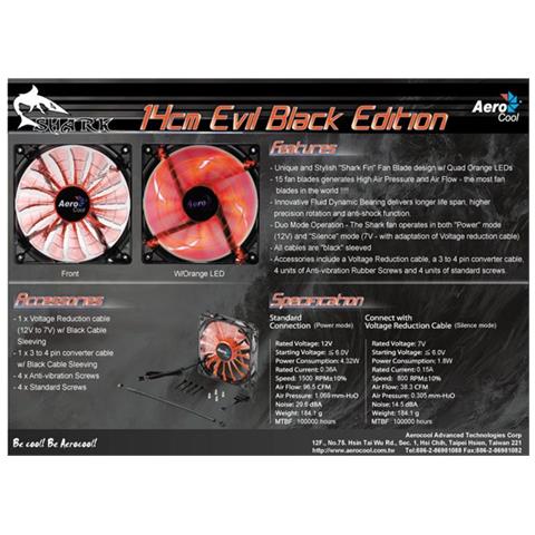 EN-55482, Ventilatore, Computer case, 14 cm, Nero, Arancione, 0,36A, 4,32W - Foto 8