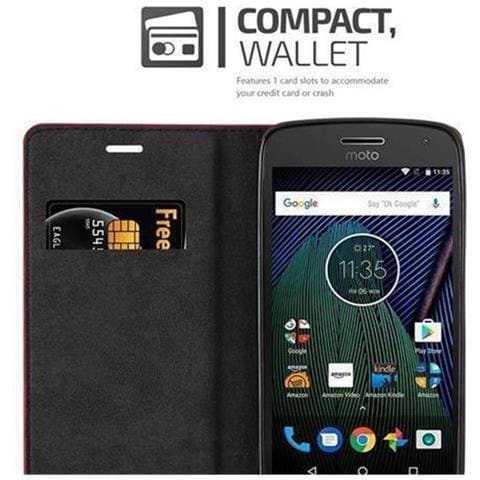 Custodia Compatibile Con Motorola Moto G5 Plus In Rosso Mela - Coperchio Protettiva Con Chiusura Magnetica, Funzione Stand E Tasca Per Le Carte - Foto 2