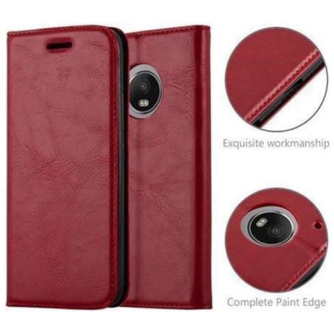 Custodia Compatibile Con Motorola Moto G5 Plus In Rosso Mela - Coperchio Protettiva Con Chiusura Magnetica, Funzione Stand E Tasca Per Le Carte - Foto 4