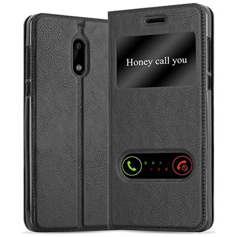 Custodia Compatibile Con Nokia 6 2017 In Nero Cometa - Coperchio Protettivo Con Chiusura Magnetica, Funzione Stand E 2 Finestre Di Visualizzazione - Foto 1