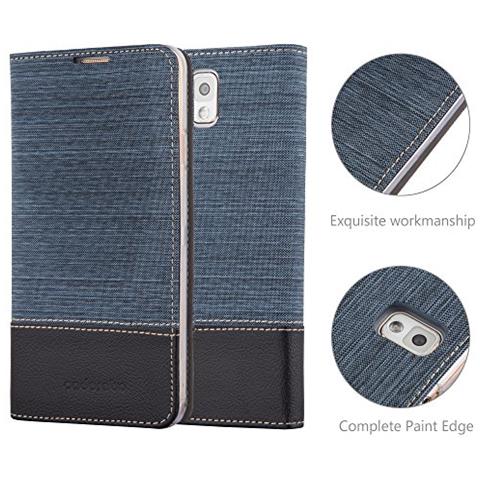Custodia Compatibile Con Samsung Galaxy Note 3 In Blu Scuro Nero - Coperchio Protettiva Con Chiusura Magnetica, Funzione Stand E Tasca Per Le Carte - Foto 2