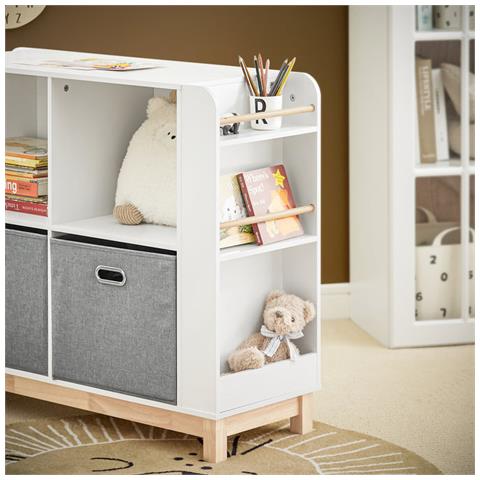 Libreria Per Bambini Scaffale Portaoggetti Mobili Per Cameretta Con Due Cassetti In Tessuto Non Tessuto Bianco Naturale 100x35x80cm Kmb85-w - Foto 5