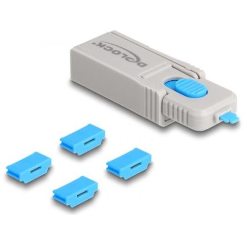 20924 Clip Sicura Bloccaporte + Chiave Hdmi Blu, Grigio Plastica 5 Pz - Foto 1