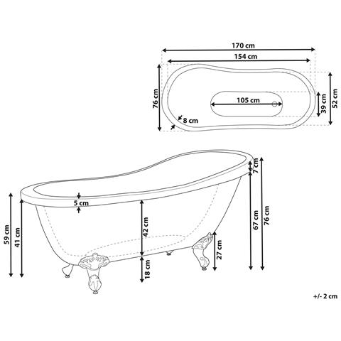 Vasca Da Bagno Freestanding Cayman 170 X 76 Cm Rosso - Foto 2