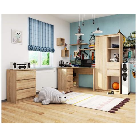 Scrivania ad angolo B16 sinistro, 3 cassetti, 124x85x77 cm, Colore Sonoma Quercia - Foto 6