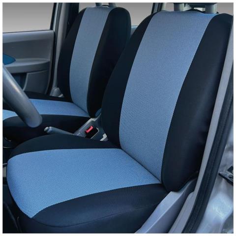 Coprisedili Anteriori Compatibili Per Fiat Panda 2ª E 3ª Serie – Tessuto Misto Cotone/poliestere, Logo Ricamato, MADE IN ITALY (nero/blu Scuro)