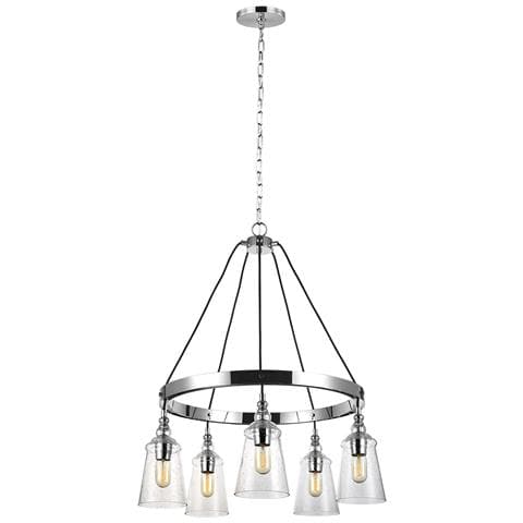 Lampadario Industrial Nordico Loras Acciaio Vetro 5 Luci E27 - Foto 1