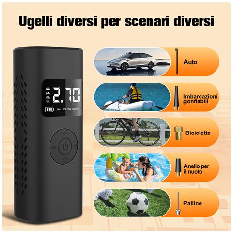 Mini Compressore Aria Portatile Auto 7800mah, 150psi Gonfiatore Bici Elettrico, Auto, Moto, Monopattino, Palloni - Foto 7
