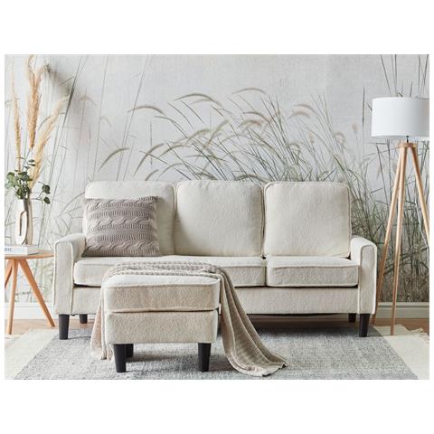 Divano 3 Posti Avesta Bouclé Bianco Con Ottomana - Foto 1