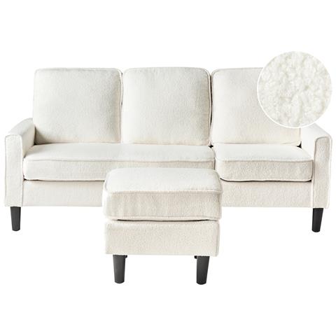 Divano 3 Posti Avesta Bouclé Bianco Con Ottomana - Foto 2