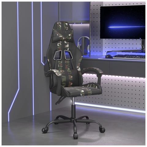 Sedia da Gaming Girevole Nero e Mimetico in Similpelle - Foto 10