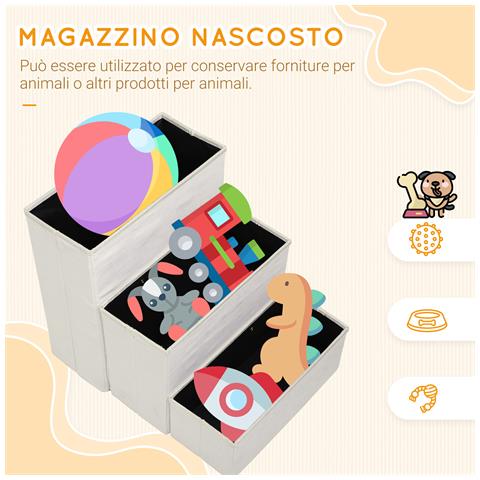 Scaletta per Cani a 3 Gradini con Vano Contenitore, Pieghevole e Lavabile, 40x54x48 cm, Bianco - Foto 2