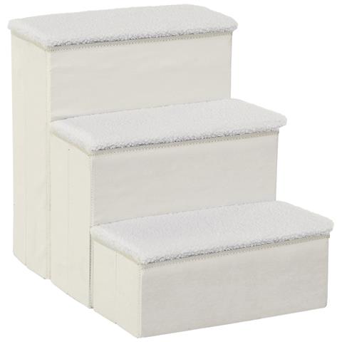 Scaletta per Cani a 3 Gradini con Vano Contenitore, Pieghevole e Lavabile, 40x54x48 cm, Bianco - Foto 1