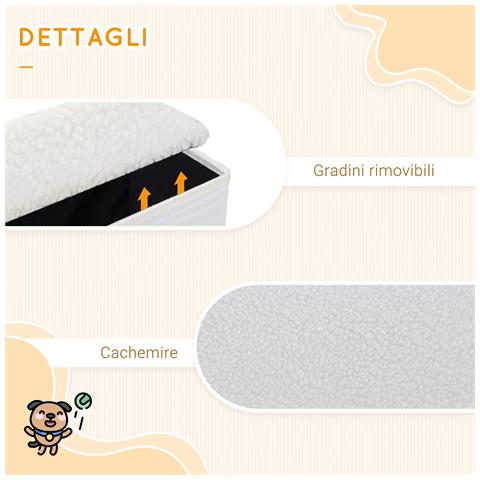 Scaletta per Cani a 3 Gradini con Vano Contenitore, Pieghevole e Lavabile, 40x54x48 cm, Bianco - Foto 6
