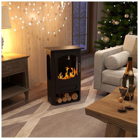 Camino a Bioetanolo Autoportante, Bruciatore da 1.2L Durata 3 Ore, Area Riscaldata 20-25 m², Nero - Foto 2