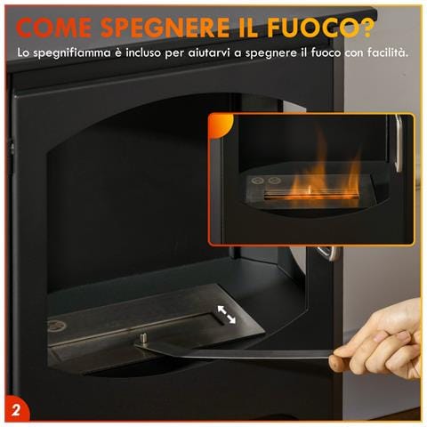 Camino a Bioetanolo Autoportante, Bruciatore da 1.2L Durata 3 Ore, Area Riscaldata 20-25 m², Nero - Foto 6