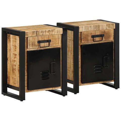 Comodini 2 Pz In Legno Massello Di Mango Grezzo - Foto 1