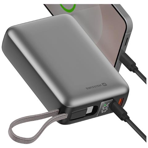Batteria Esterna 20000mah 45w Con Cavo Usb-c Integrato Porte Usb-c Usb, Argento - Foto 1