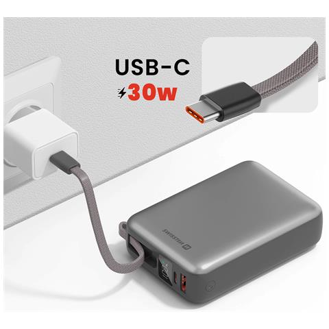 Batteria Esterna 20000mah 45w Con Cavo Usb-c Integrato Porte Usb-c Usb, Argento - Foto 2