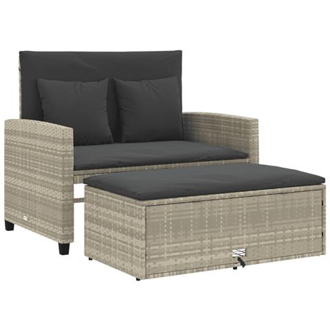 Divano da Giardino con Cuscini 2 Posti Grigio Chiaro Polyrattan - Foto 1