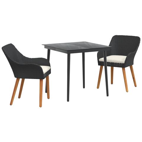 Set da pranzo da giardino in rattan nero a 3 pezzi - Foto 1