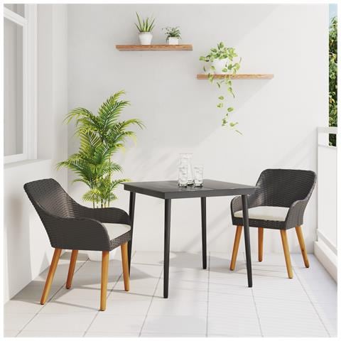 Set da pranzo da giardino in rattan nero a 3 pezzi - Foto 2