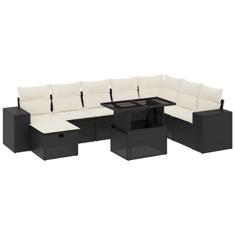 Set Divani da Giardino 9 pz con Cuscini Nero in Polyrattan - Foto 1