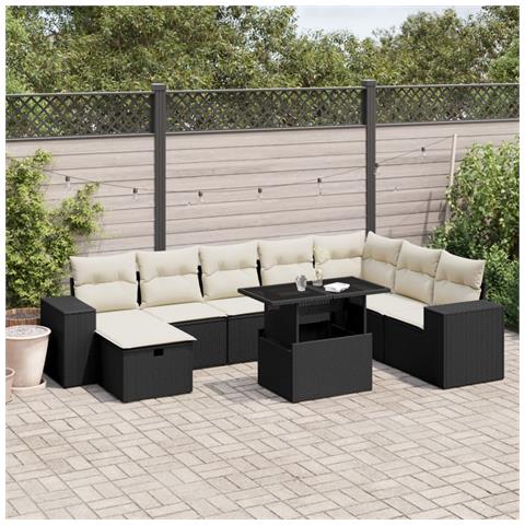 Set Divani da Giardino 9 pz con Cuscini Nero in Polyrattan - Foto 2