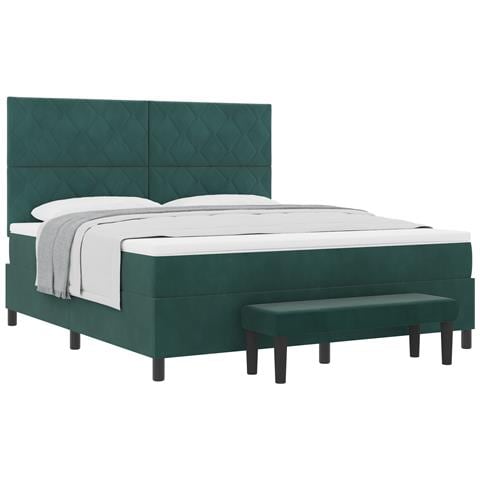 Letto con rete a molla con materasso e panca verde scuro 180x200 cm in velluto - Foto 1