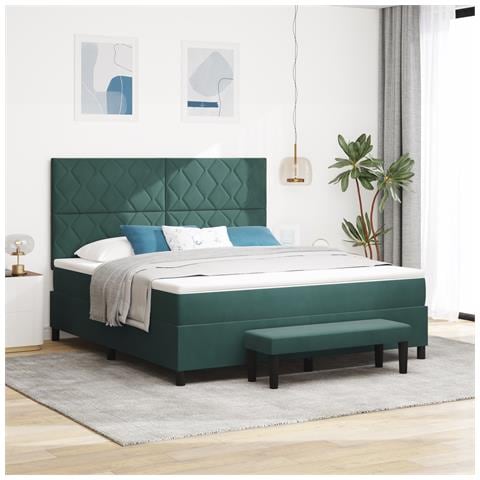 Letto con rete a molla con materasso e panca verde scuro 180x200 cm in velluto - Foto 2