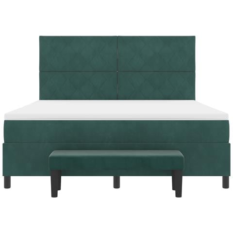 Letto con rete a molla con materasso e panca verde scuro 180x200 cm in velluto - Foto 9