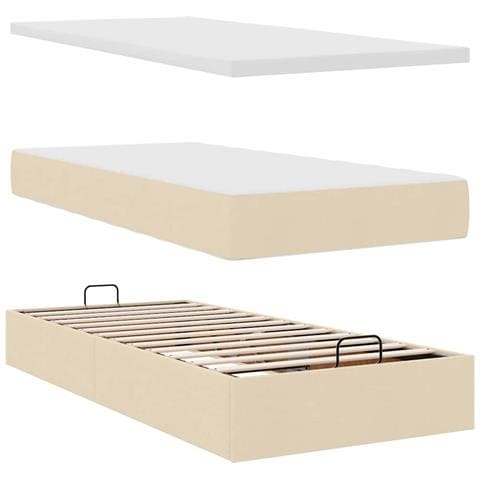 Pouf Letto con Materasso Crema 100x200 cm in Tessuto - Foto 9