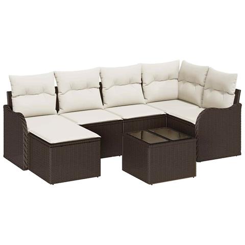 Set Divano da Giardino 7 pcs Marrone e bianco Poly Rattan - Foto 1