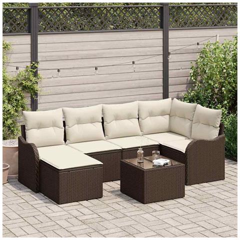 Set Divano da Giardino 7 pcs Marrone e bianco Poly Rattan - Foto 2