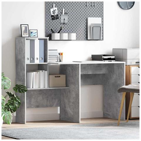 Scrivania con lo scaffale Grigio cemento 131.5 x 50 x 106.5 cm - Foto 2