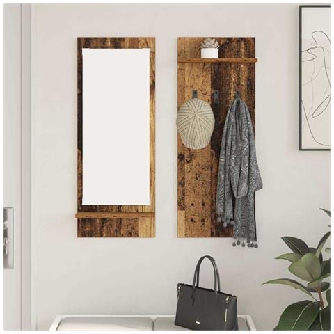 Appendiabiti a muro con specchio Legno vecchio 70 x 10 x 90 cm - Foto 2