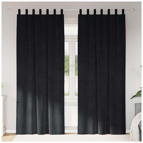 Tende con tende 2 pcs Nero 140 x 225 cm Velluto - Foto 2