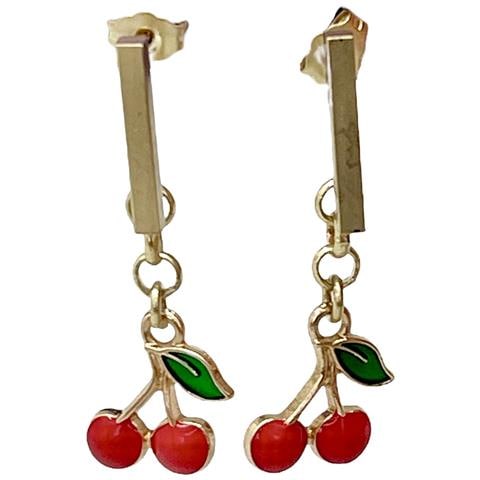 Ciondolo Ciliegia In Ottone Placcato Oro E Rosso - Foto 1