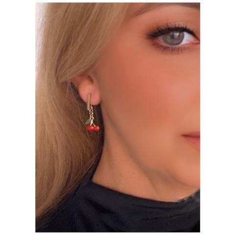 Ciondolo Ciliegia In Ottone Placcato Oro E Rosso - Foto 3