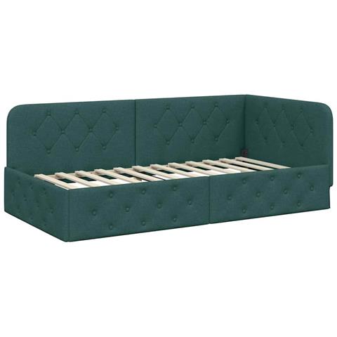 Cornice del letto ad angolo Verde Scuro 90 x 190 cm Tessuto - Foto 1