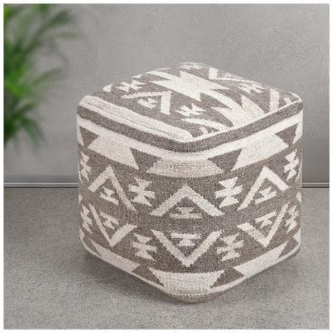 Axel - Pouf In Lana Avorio Con Decoro 40 X 40 - Foto 1