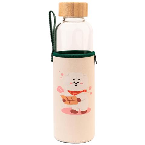 Borraccia In Vetro Riutilizzabile Da 500 Ml Con Motivo Rj E Custodia, Blanc / Vert - Foto 1