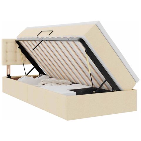 Letto con contenitore e LED con led Crema 90 x 200 cm Tessuto - Foto 1