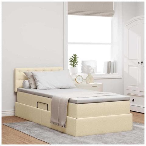 Letto con contenitore e LED con led Crema 90 x 200 cm Tessuto - Foto 2