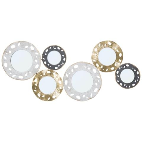Pannello Decorativo Da Parete Gloty B Con Sei Specchi Tondi In Ferro Oro, Argento E Nero 104x45 Cm - Foto 1