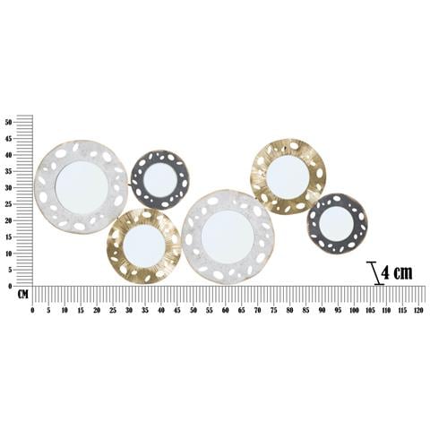 Pannello Decorativo Da Parete Gloty B Con Sei Specchi Tondi In Ferro Oro, Argento E Nero 104x45 Cm - Foto 6