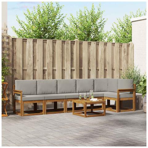 Set di divani da esterno 7 pcs Grigio Naturale e Chiaro - Foto 2