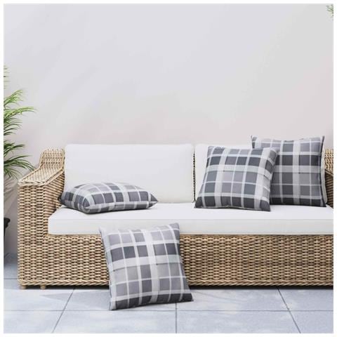 Cuscino da Esterno 4 pcs Grigio a quadri 60 x 60 cm Tessuto - Foto 2