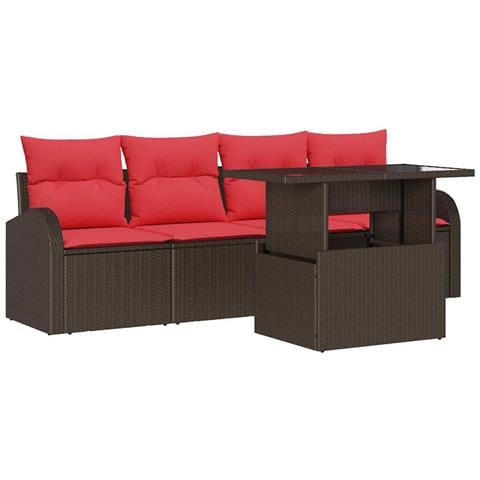 Set Divano da Giardino 5 pcs Marrone Rattan in Polipropilene - Foto 1