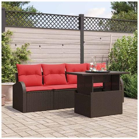 Set Divano da Giardino 5 pcs Marrone Rattan in Polipropilene - Foto 2